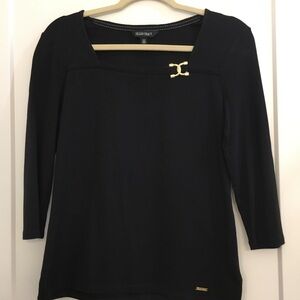 Ellen Tracy Black Fitted Embellished 3/4 Sleeve Too